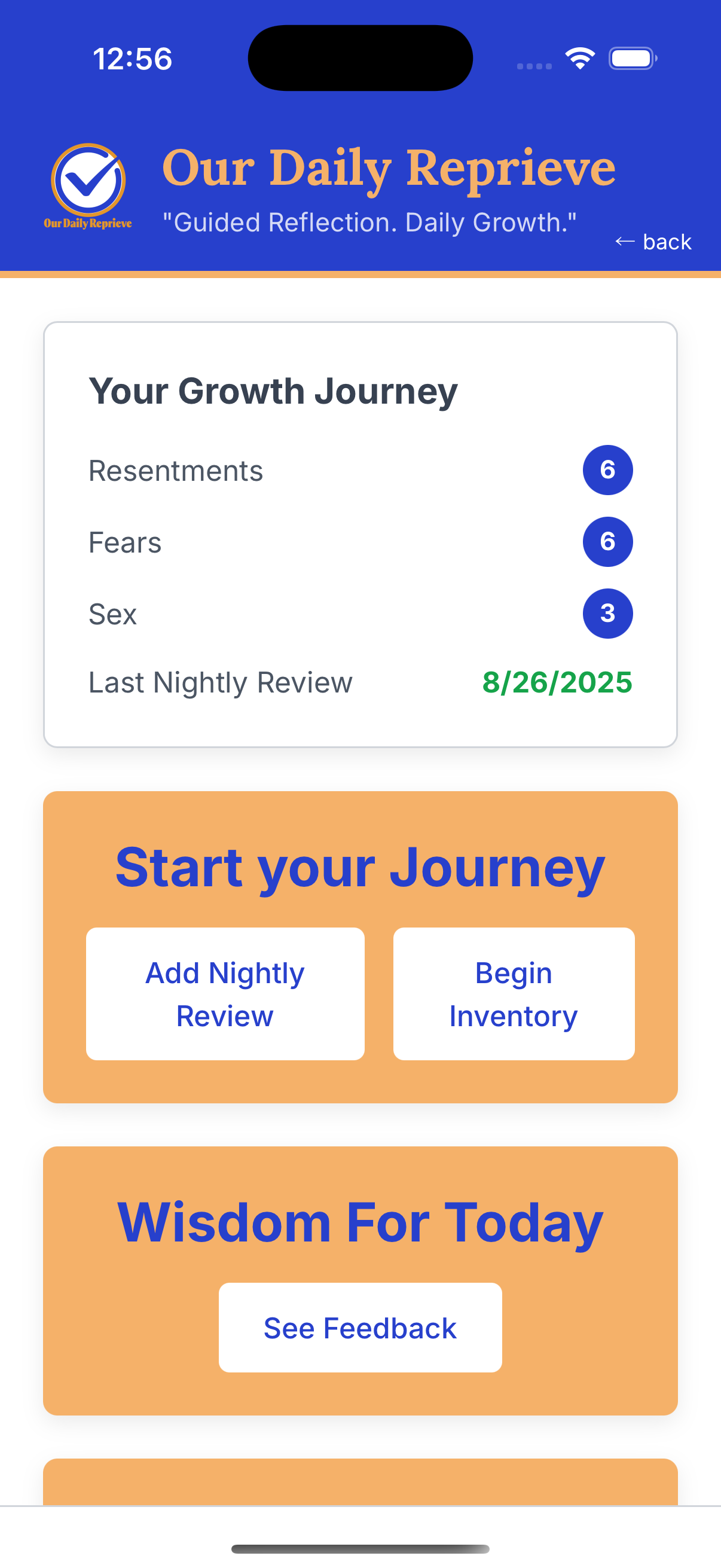 Screenshot of the Our Daily Reprieve app